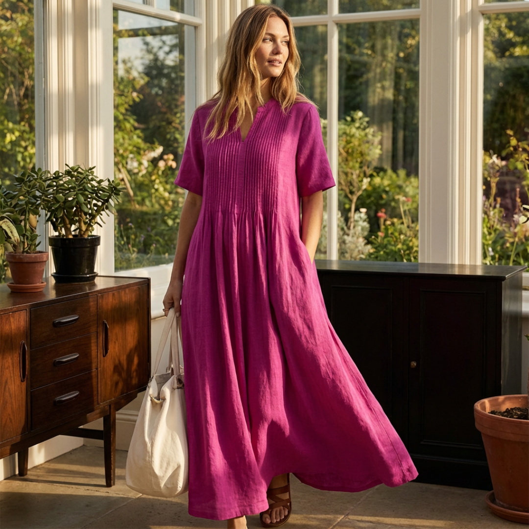 Betsaida – V-Neck Maxi Dress with Short Sleeves and Flowing Fit