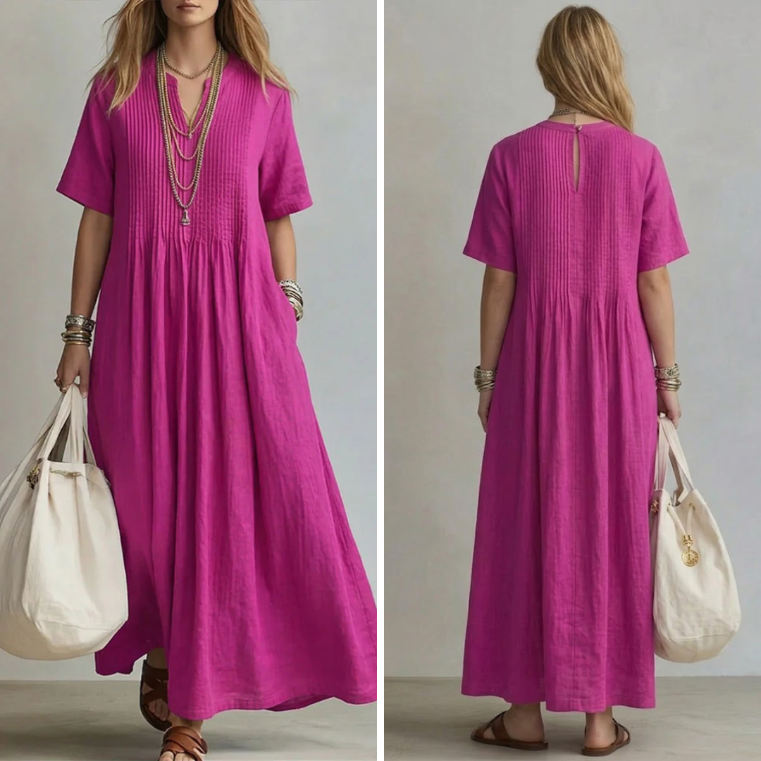 Betsaida – V-Neck Maxi Dress with Short Sleeves and Flowing Fit
