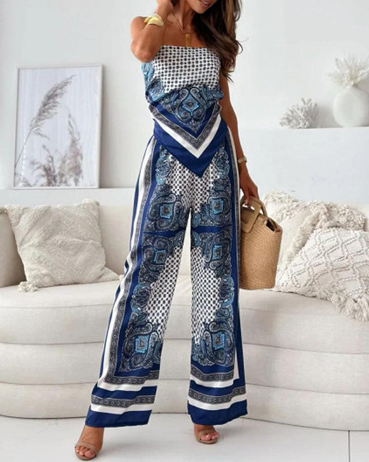 Helen | Vacation Ready Stylish Lace-Up Vest & Trousers Two-Piece Set Dress
