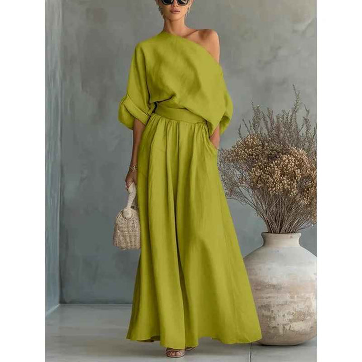 Lisa | Soft Off-Shoulder Top and Tapered Trousers Set