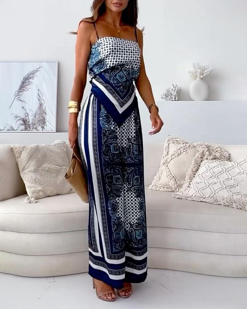 Helen | Vacation Ready Stylish Lace-Up Vest & Trousers Two-Piece Set Dress