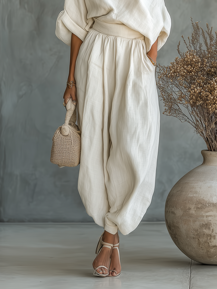 Lisa | Soft Off-Shoulder Top and Tapered Trousers Set