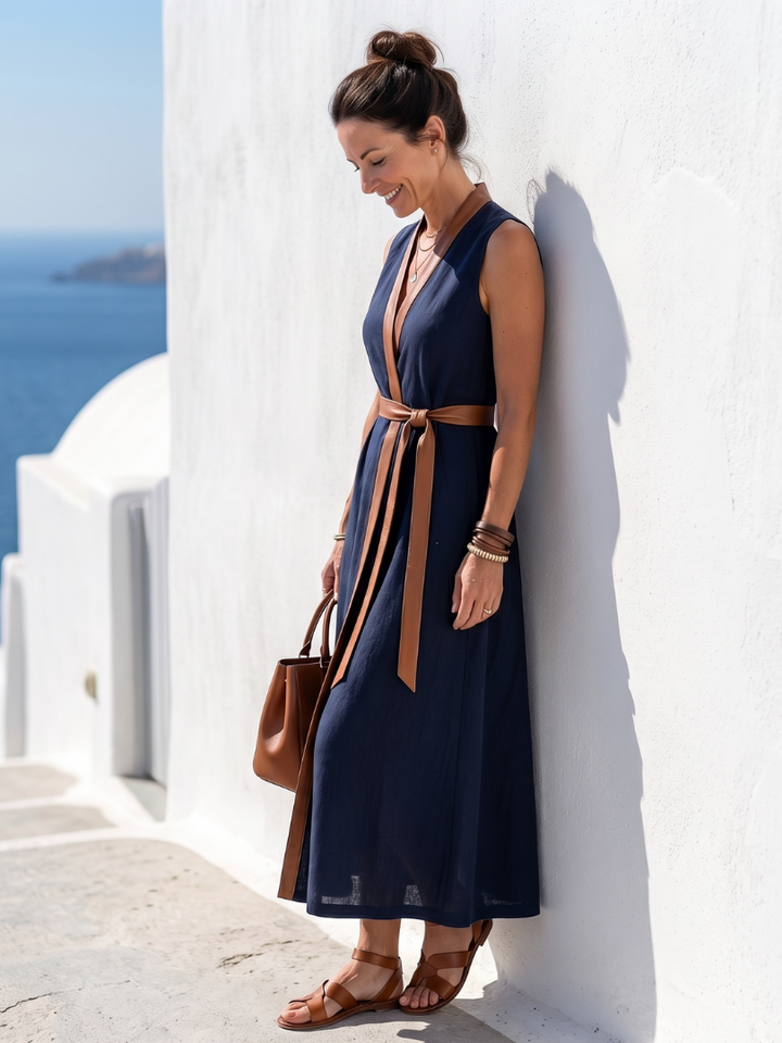 Myra | Midi Dress with Contrast Lines