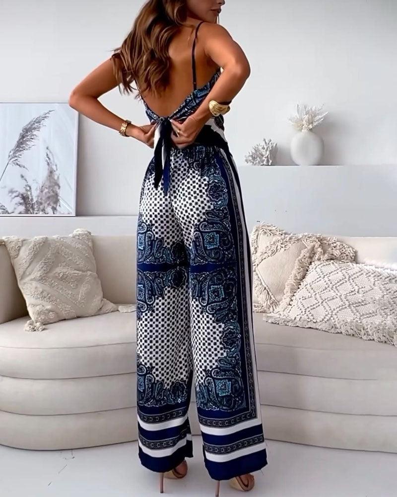 Helen | Vacation Ready Stylish Lace-Up Vest & Trousers Two-Piece Set Dress