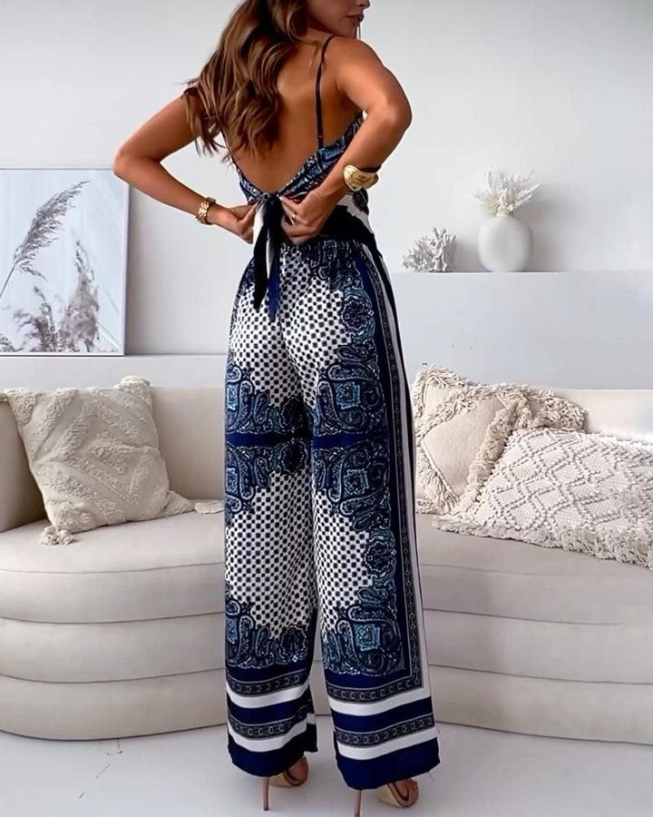 Helen | Vacation Ready Stylish Lace-Up Vest & Trousers Two-Piece Set Dress