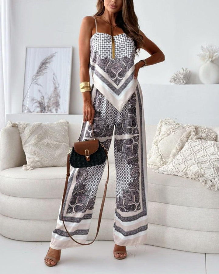 Helen | Vacation Ready Stylish Lace-Up Vest & Trousers Two-Piece Set Dress