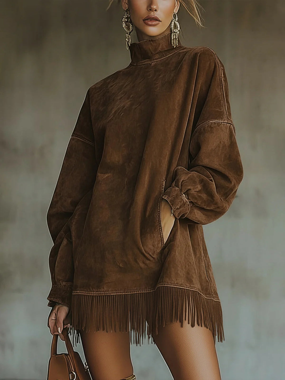 Darcie | Turtleneck Dress with Suede Fringe