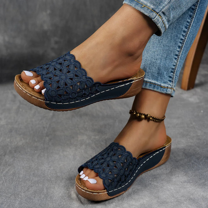 Amanda | Floral Cutout Wedge Sandals