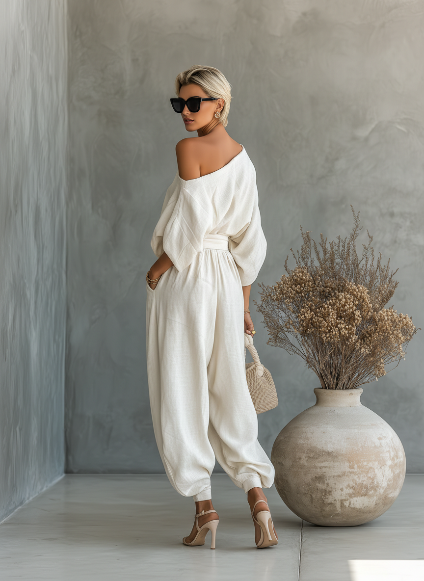 Lisa | Soft Off-Shoulder Top and Tapered Trousers Set