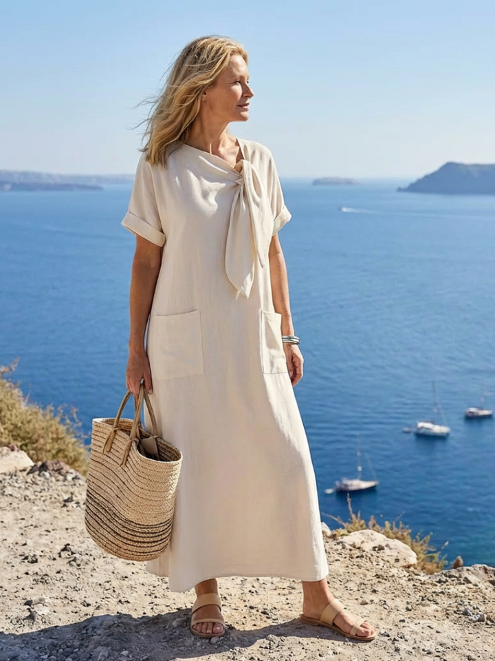 Elowyn | Maxi Dress with Round Neck, Short Sleeves, and Pocket