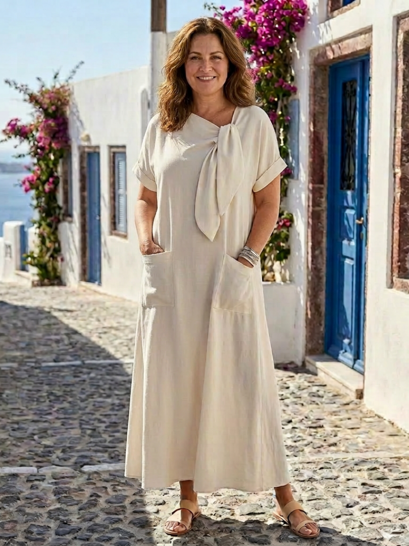 Elowyn | Maxi Dress with Round Neck, Short Sleeves, and Pocket