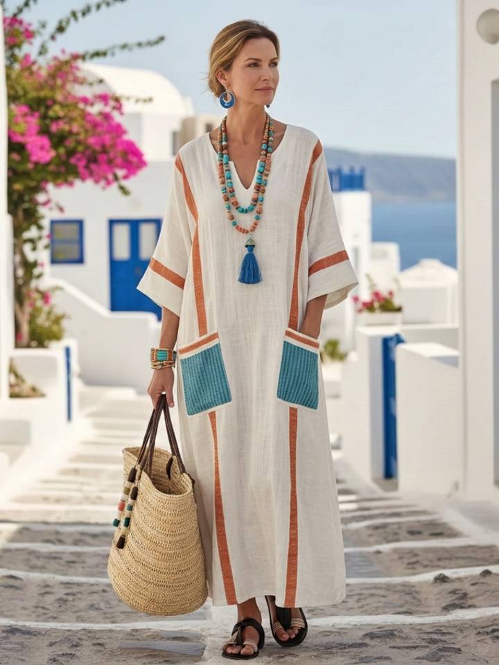 Noemi | V-Neck Half-Sleeve Maxi Dress with Pockets