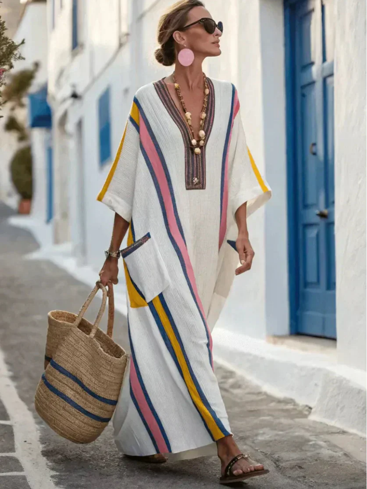 Noemi | V-Neck Half-Sleeve Maxi Dress with Pockets