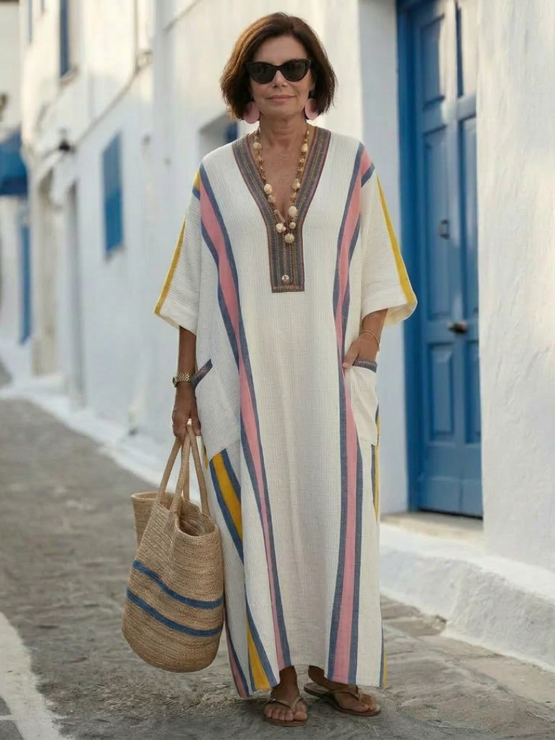 Noemi | V-Neck Half-Sleeve Maxi Dress with Pockets