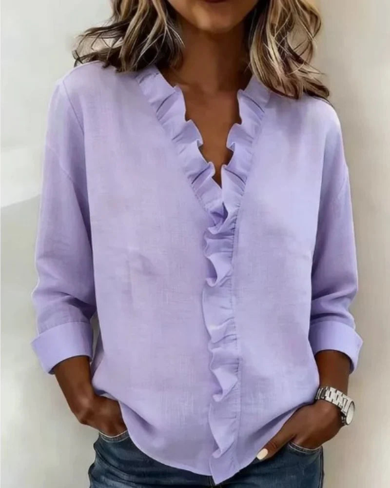 Indie | V-Neck Blouse with Ruffles