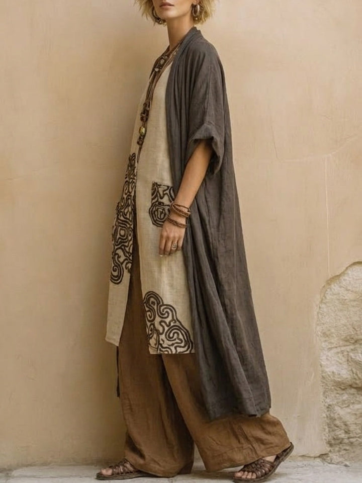 Sophie | Dark Grey & Brown Tribal Print Three-Piece Set