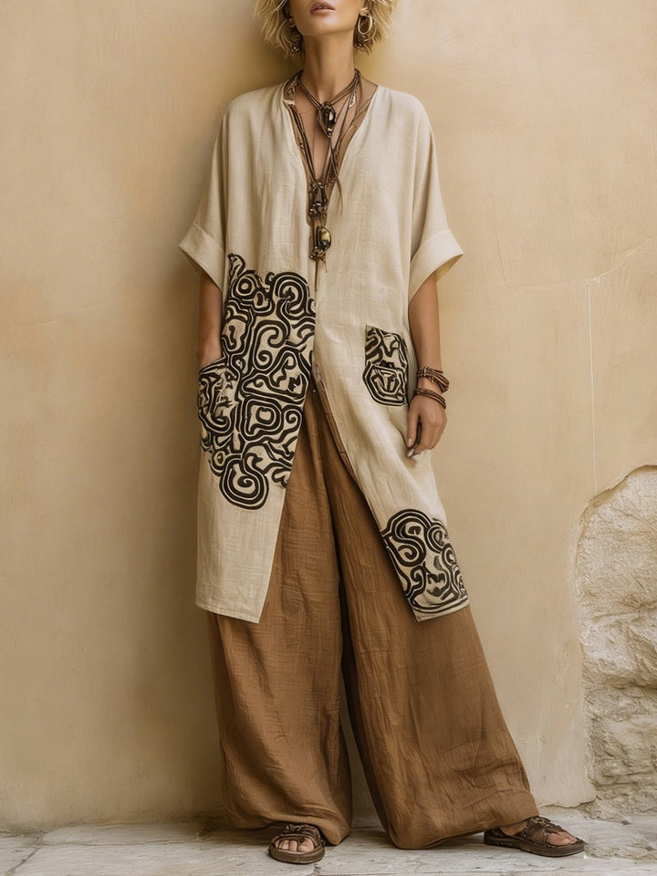 Sophie | Dark Grey & Brown Tribal Print Three-Piece Set