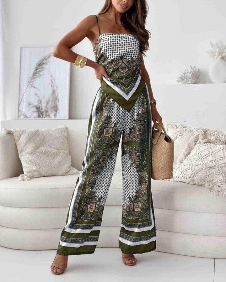 Helen | Vacation Ready Stylish Lace-Up Vest & Trousers Two-Piece Set Dress