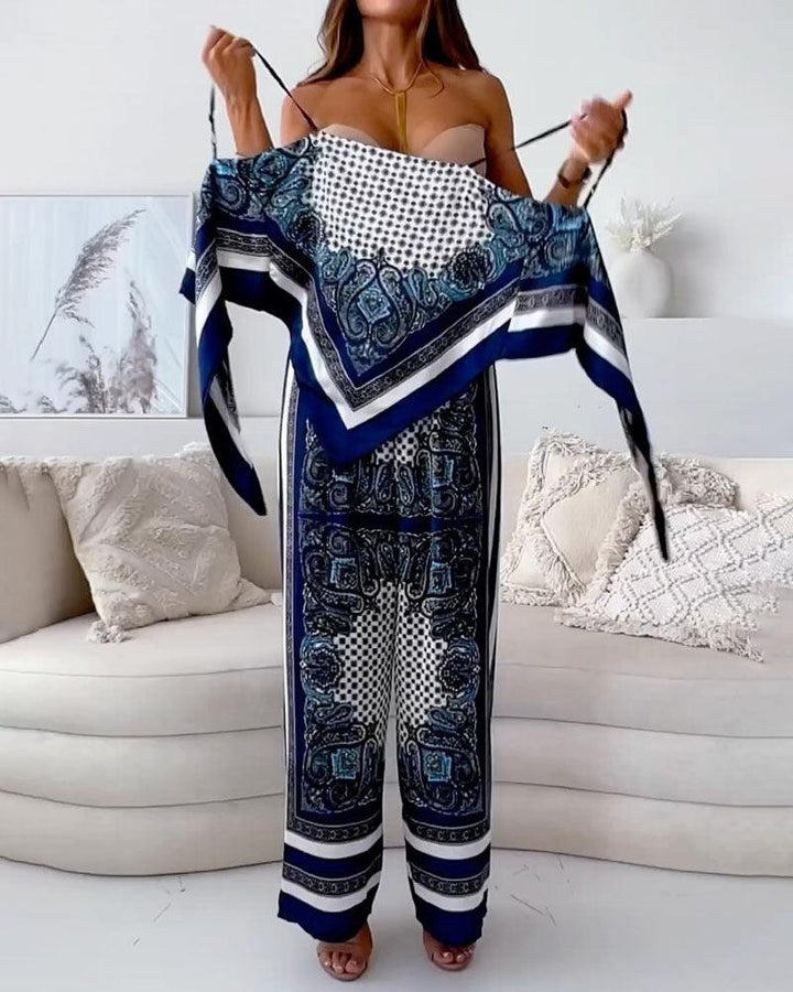 Helen | Vacation Ready Stylish Lace-Up Vest & Trousers Two-Piece Set Dress