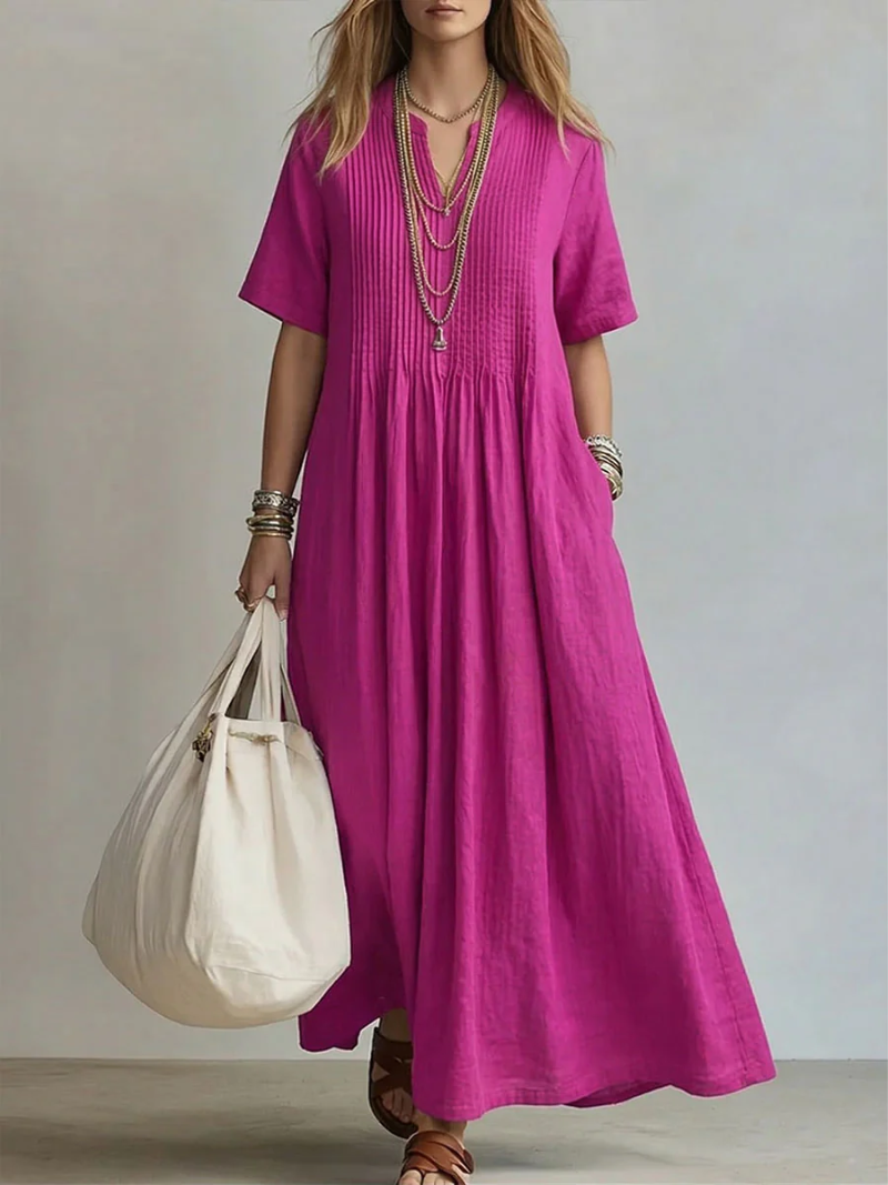 Betsaida – V-Neck Maxi Dress with Short Sleeves and Flowing Fit