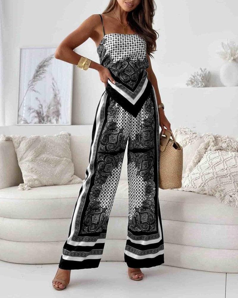 Helen | Vacation Ready Stylish Lace-Up Vest & Trousers Two-Piece Set Dress