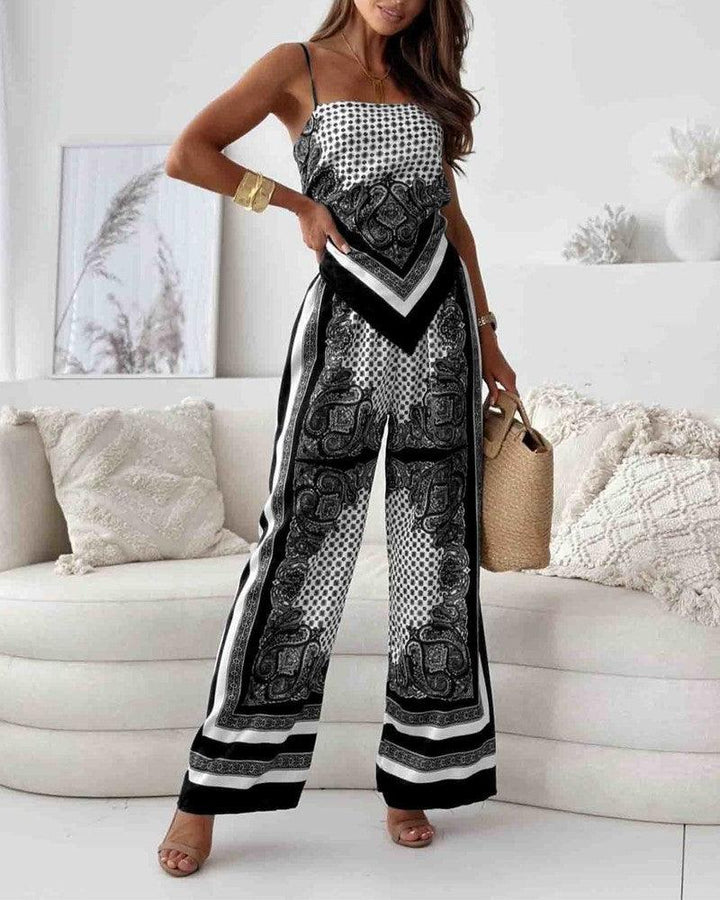 Helen | Vacation Ready Stylish Lace-Up Vest & Trousers Two-Piece Set Dress