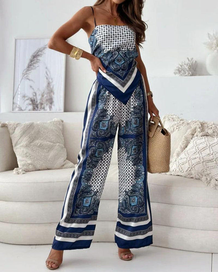 Helen | Vacation Ready Stylish Lace-Up Vest & Trousers Two-Piece Set Dress